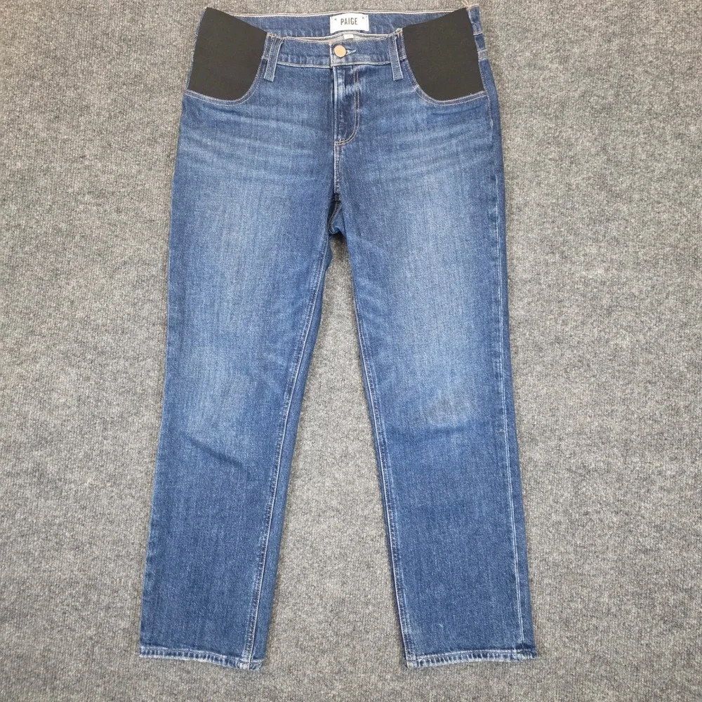 Paige Noella Maternity Jeans Womens 30W X 26L Blue Straight Leg‎ Elastic Stretch
